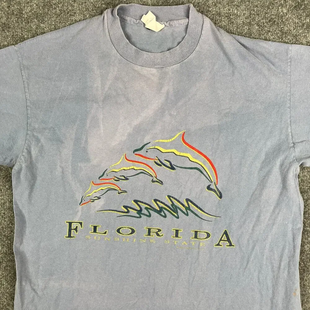 Winning Circle T-Shirt Mens L Blue Florida Dolphin Graphic Tee Vintage